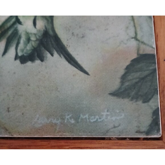 Larry K Martin Signed ceramic tile 7x7 hummingbird Hotplate Trivet Wood Frame - Picture 3 of 12